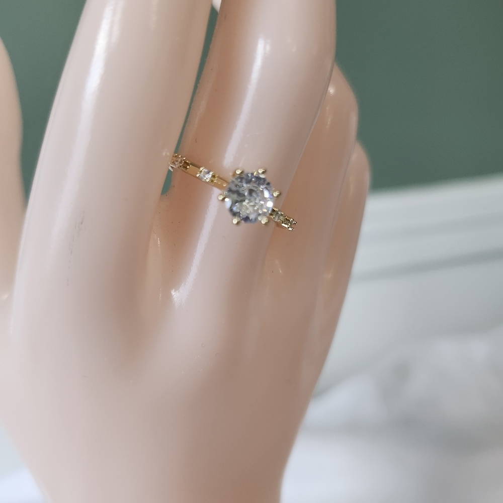 Delicate Gold Ring with Clear Center Stone — Women’s Gold Clear Ring